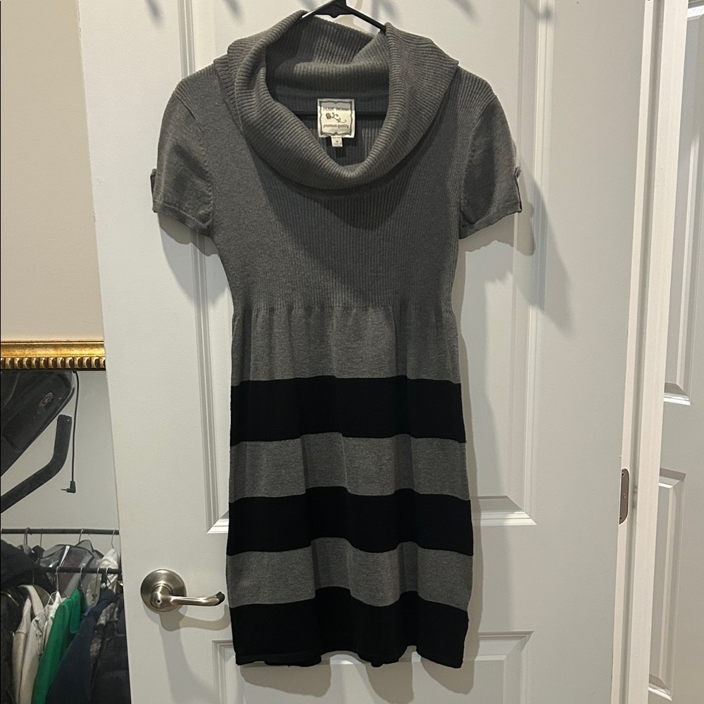 Pink Rose Gray and Black Striped Knit Midi Dress